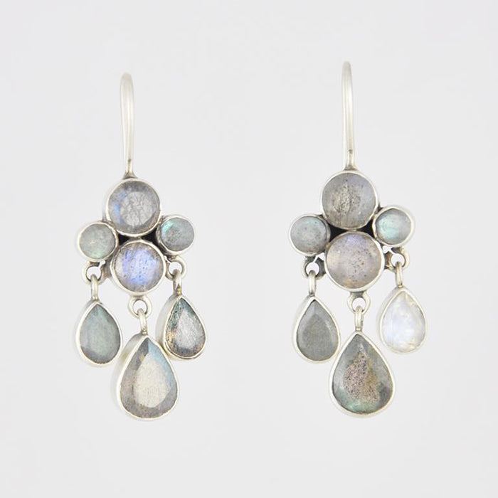 CLUSTER TEARDROP EARRING LABRADORITE