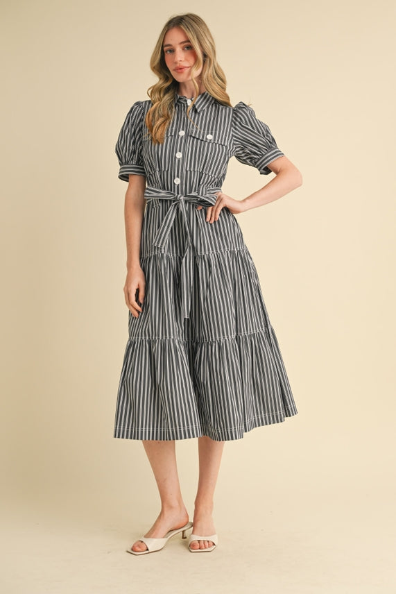 STRIPED SHIRT MIDI DRESS
