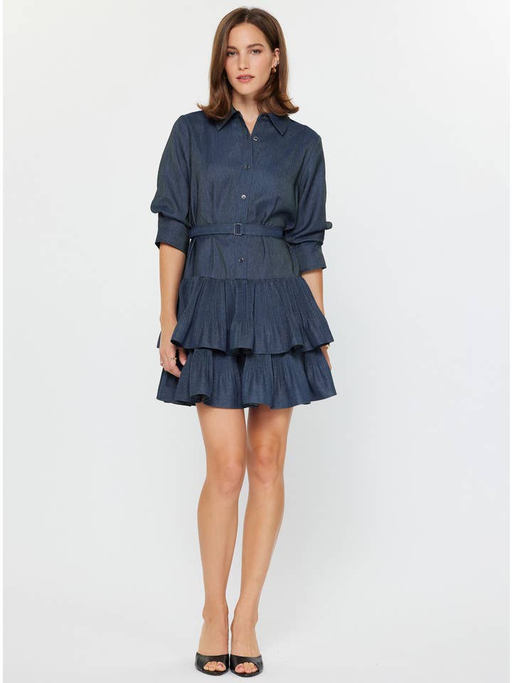 TIERED PLEATED BUTTON UP DRESS