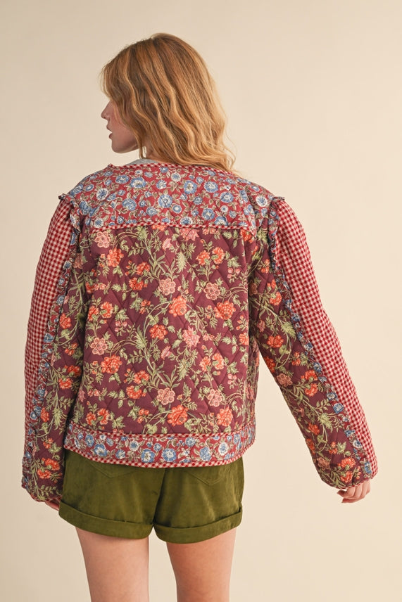 MIXED PRINT QUILTED JACKET