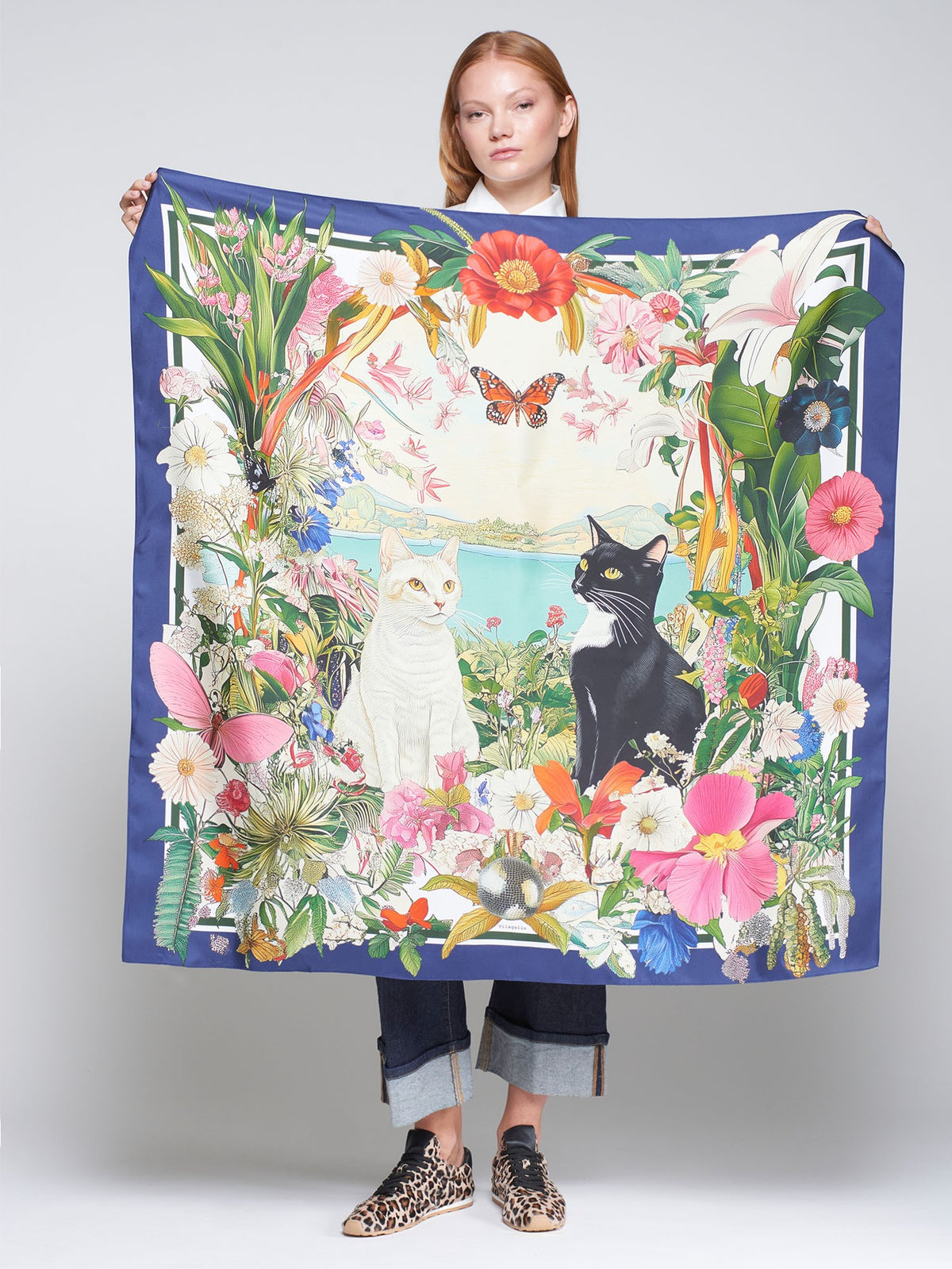 CAT FLORAL SCARF