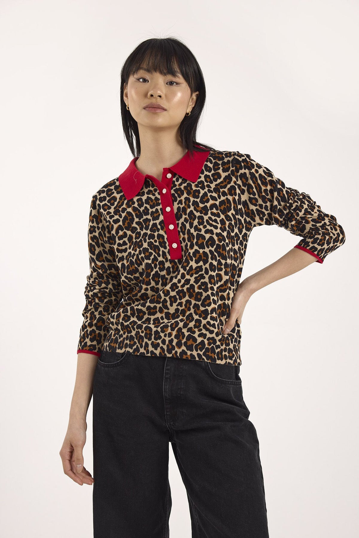 POP COLLAR LEOPARD POLO