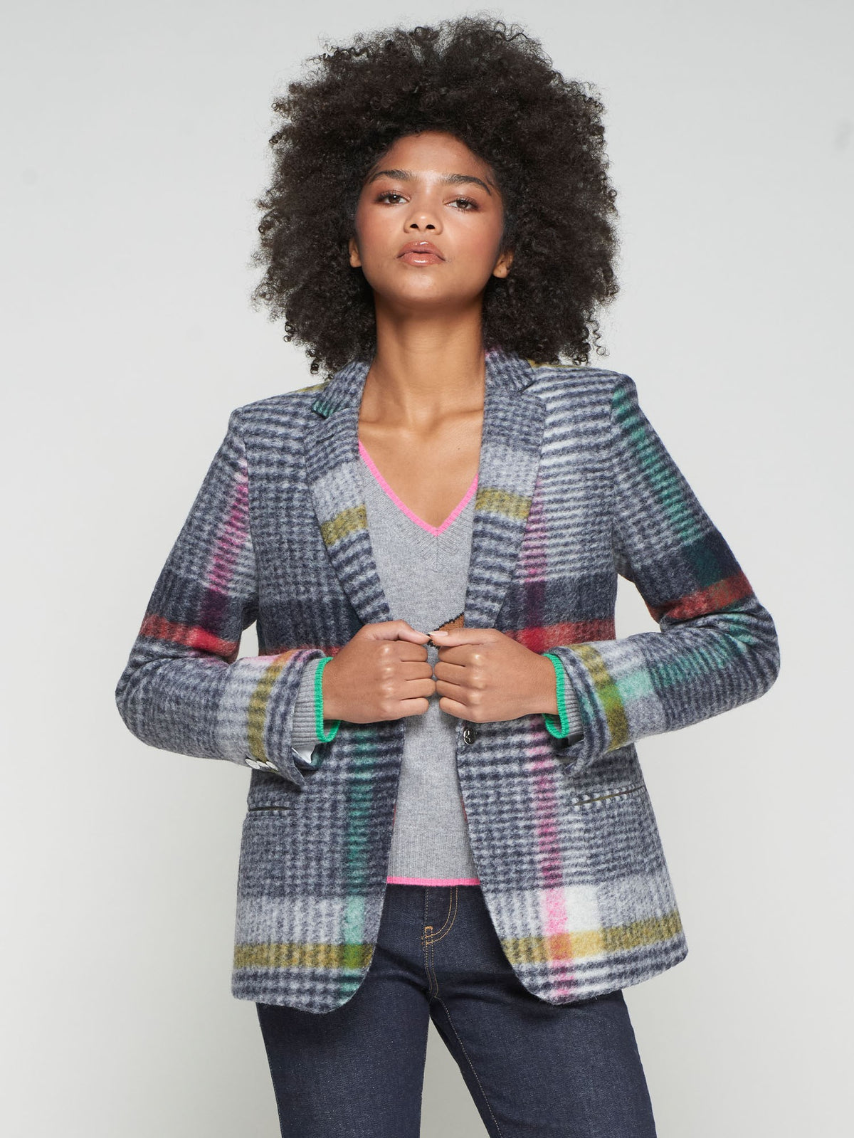MIXED PLAID BLAZER