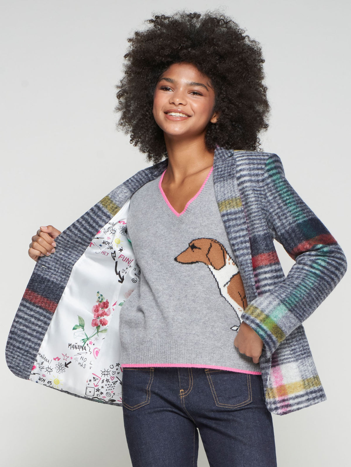 MIXED PLAID BLAZER
