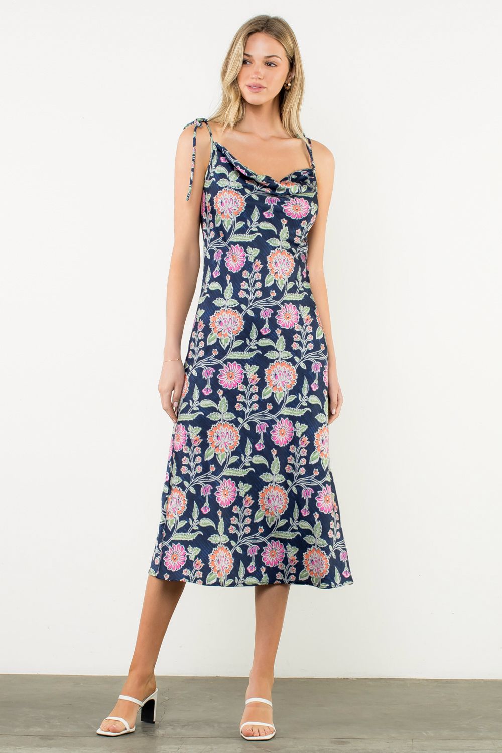 TIE STRAP FLORAL SLIP DRESS
