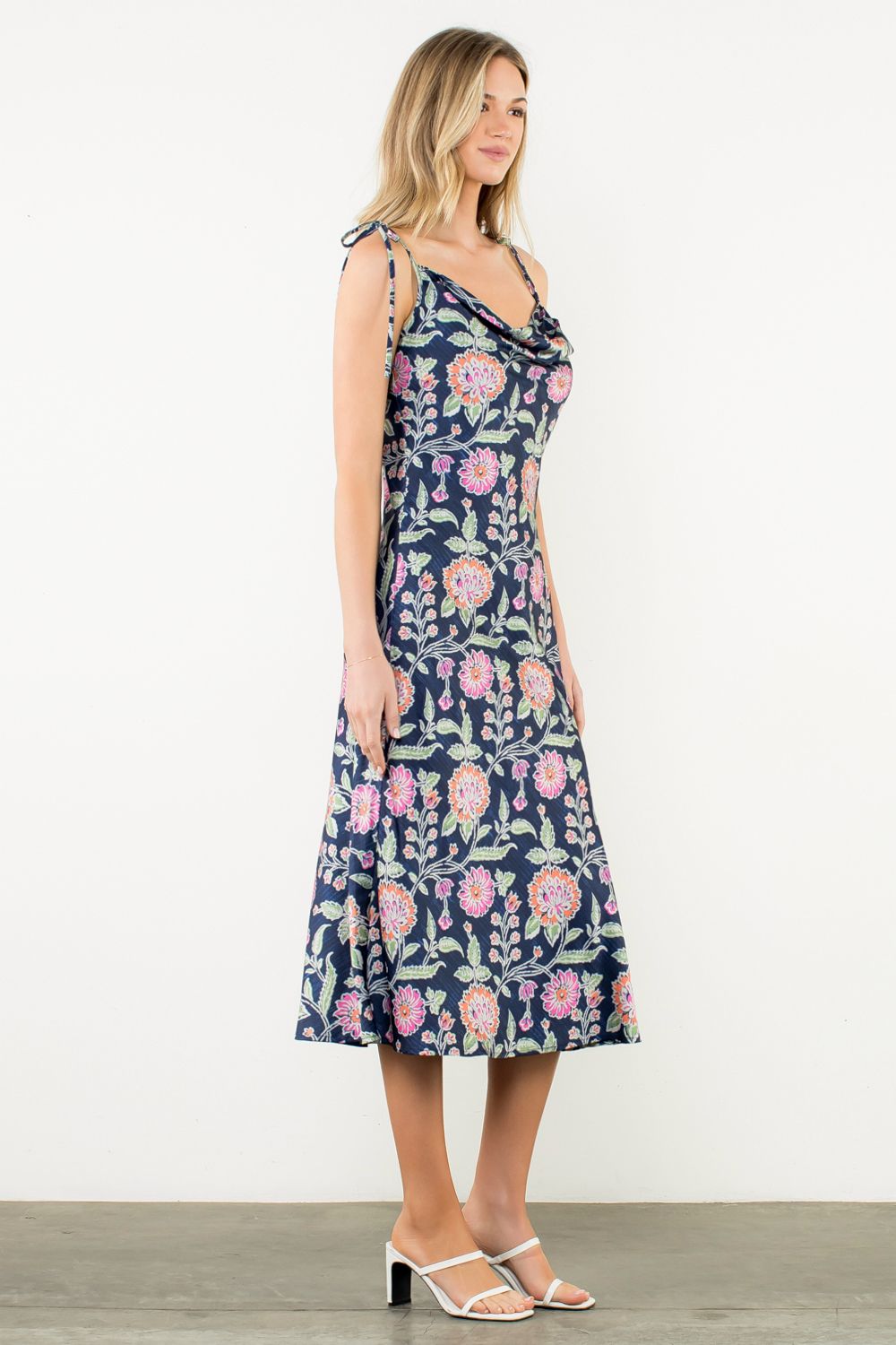 TIE STRAP FLORAL SLIP DRESS