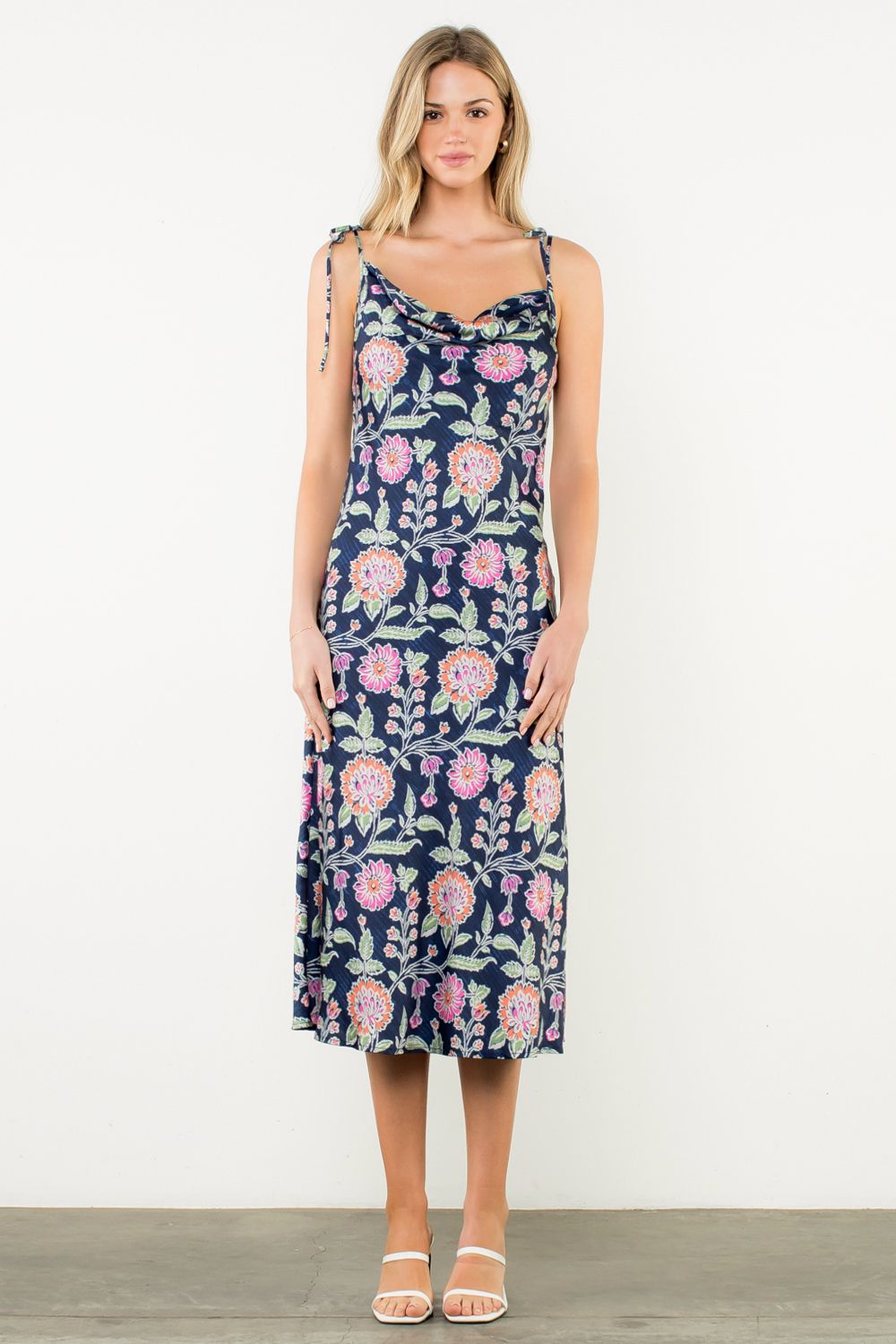 TIE STRAP FLORAL SLIP DRESS