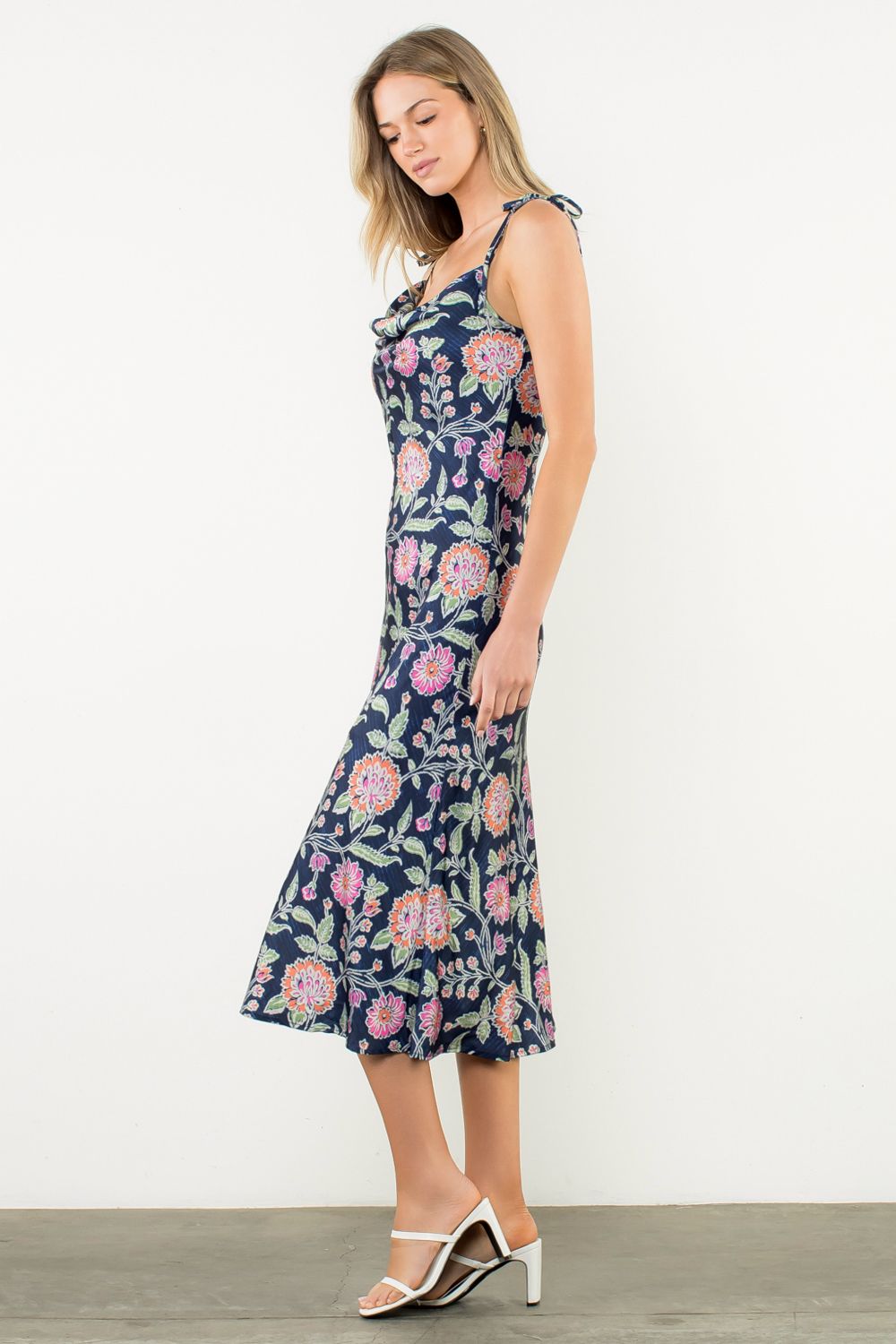 TIE STRAP FLORAL SLIP DRESS