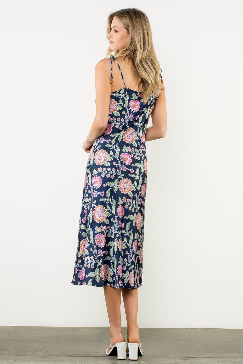 TIE STRAP FLORAL SLIP DRESS