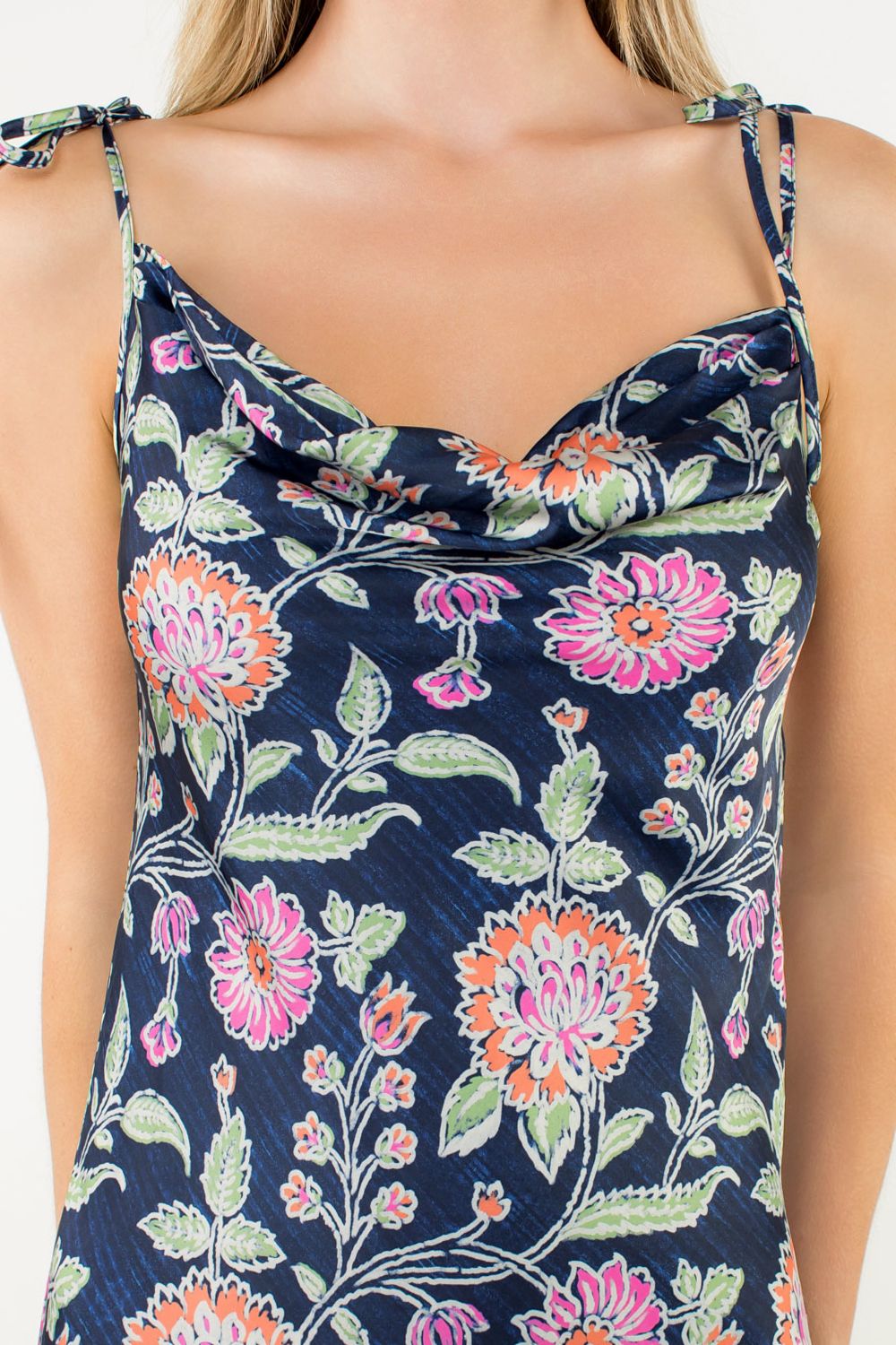 TIE STRAP FLORAL SLIP DRESS