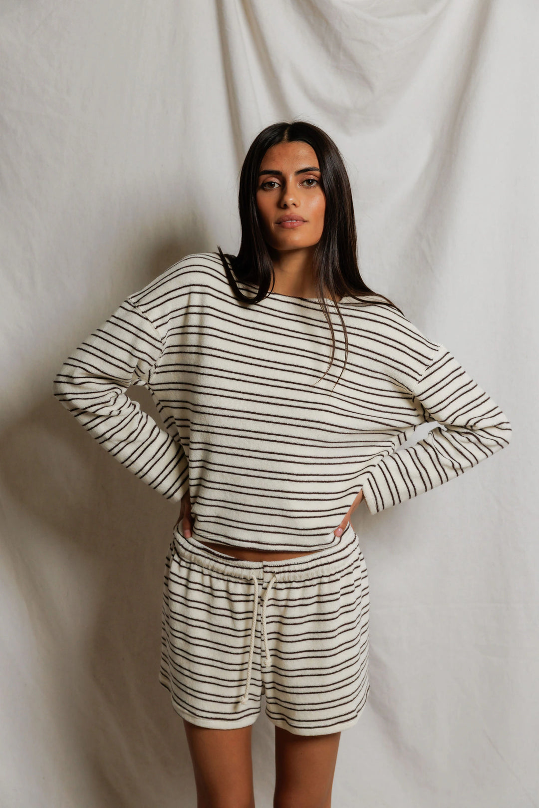 KERI LOOP TERRY STRIPE LS TOP