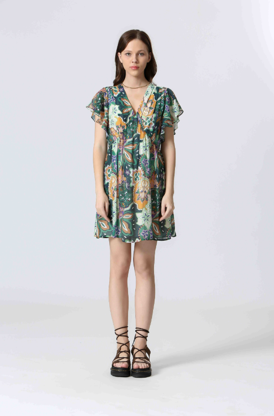 ABSTRACT FLORAL PRINT DRESS
