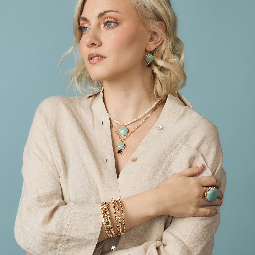 COLORBLOCK EARRING AMAZONITE/SMOKEY QUARTZ