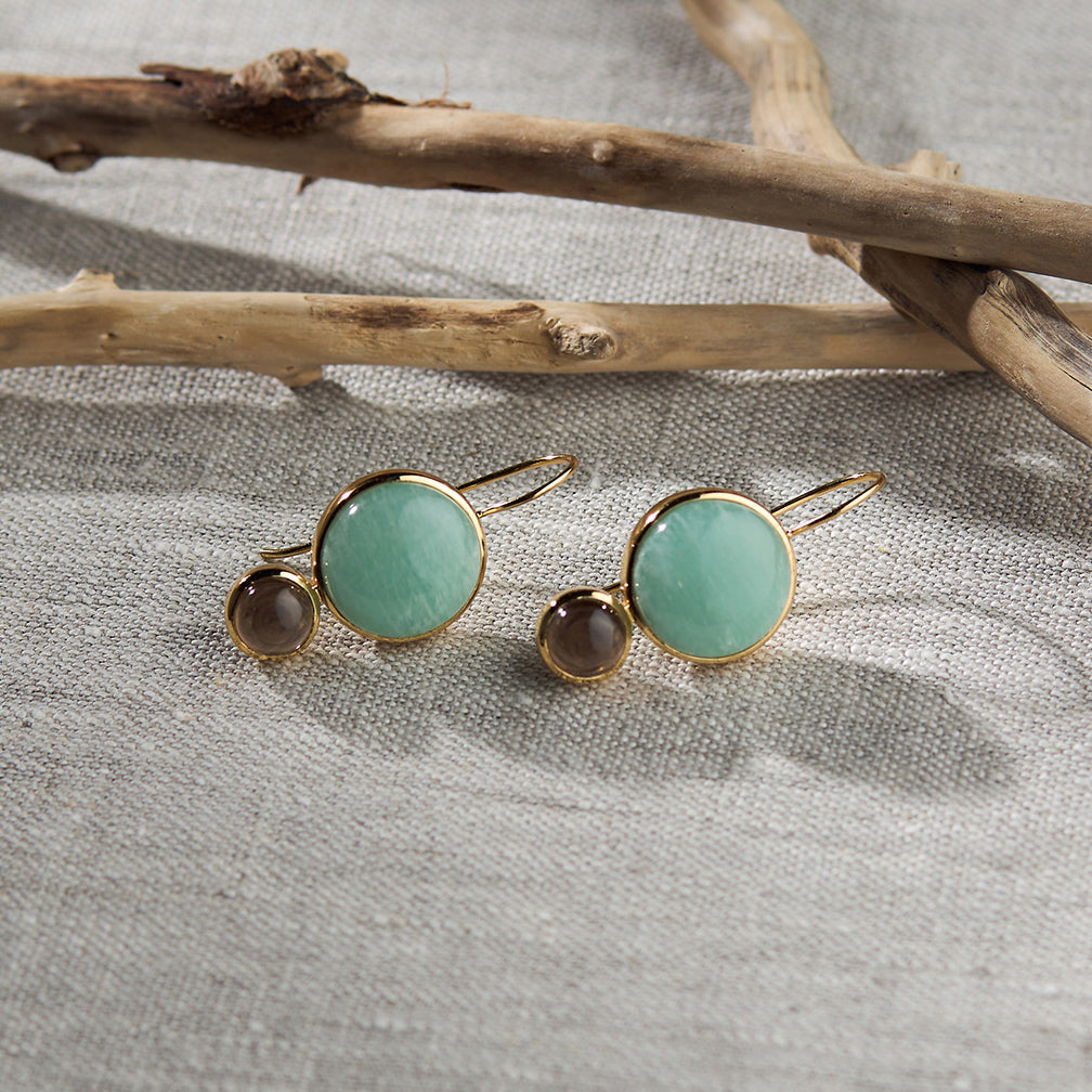 COLORBLOCK EARRING AMAZONITE/SMOKEY QUARTZ