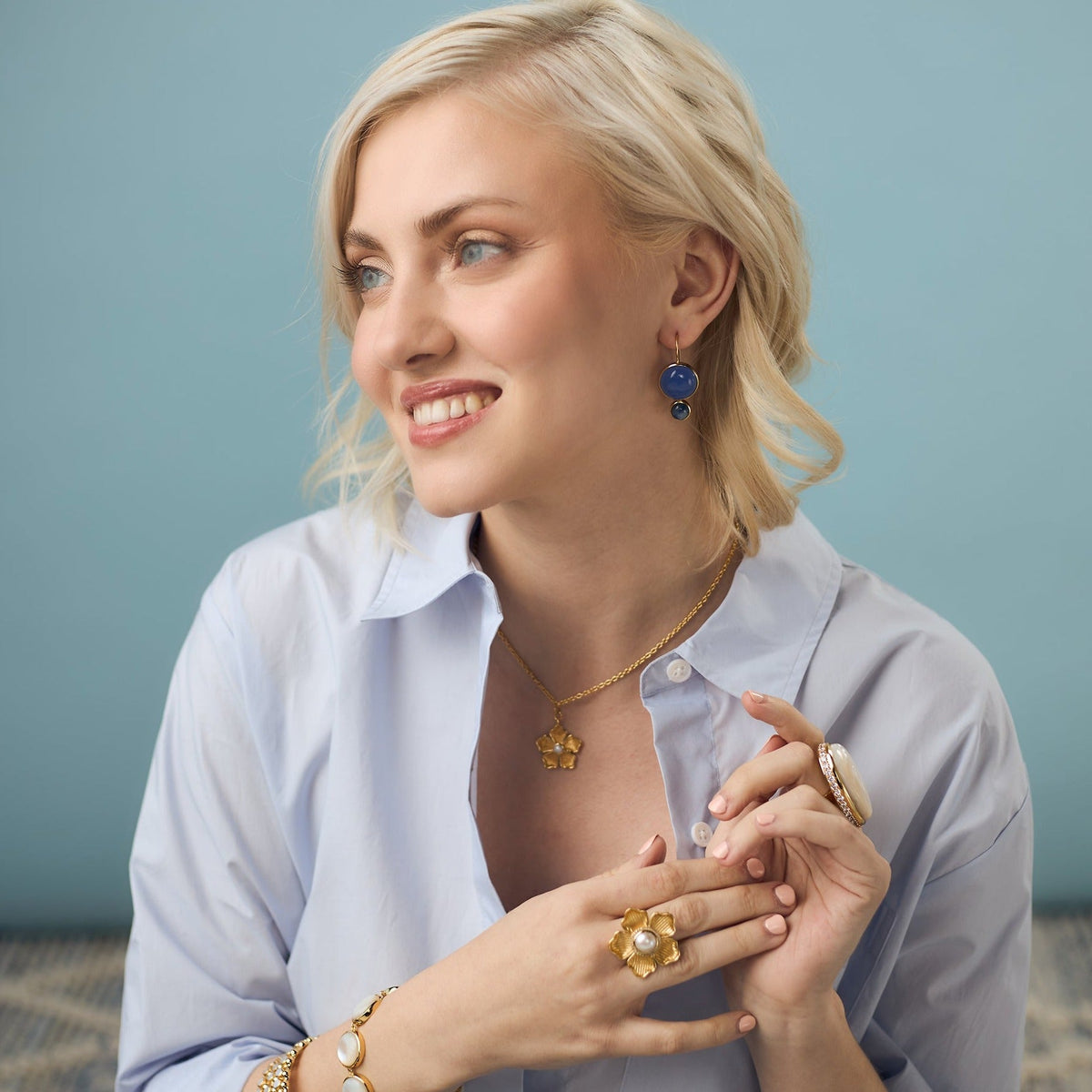 COLORBLOCK EARRING BLUE CHALC/KYANITE