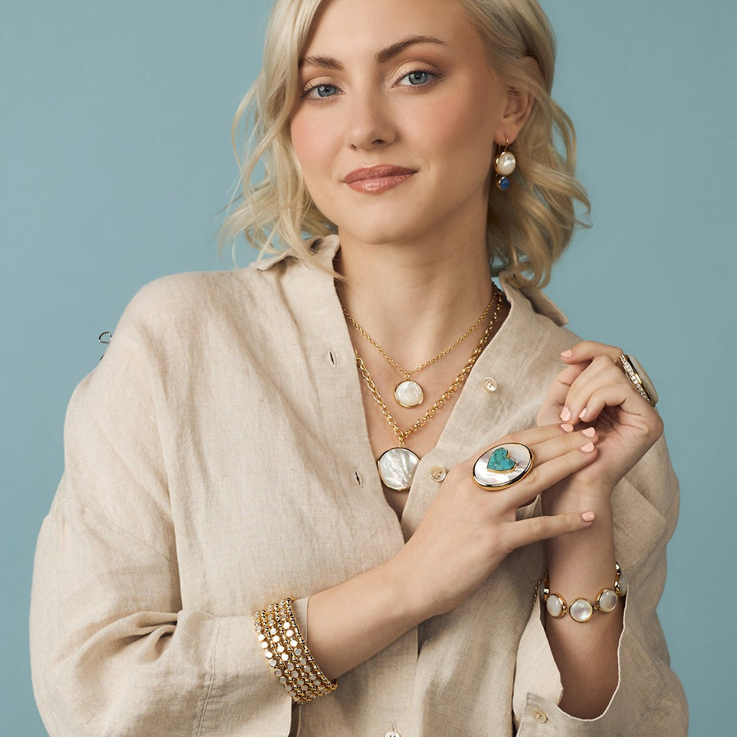 COLORBLOCK EARRING MOP/BLUE CHALCEDONY