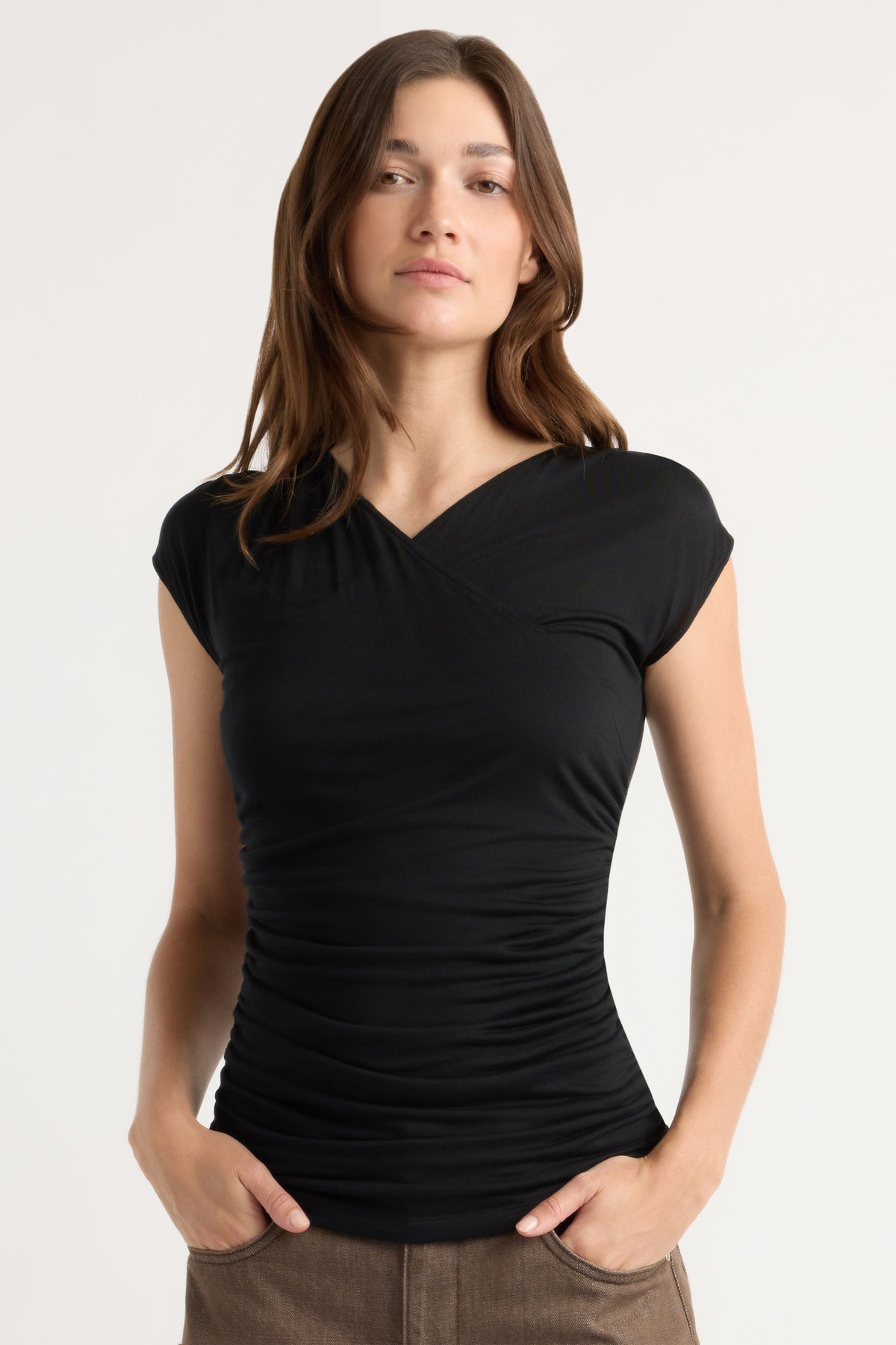 LILA TENCEL WRAP NECK TEE