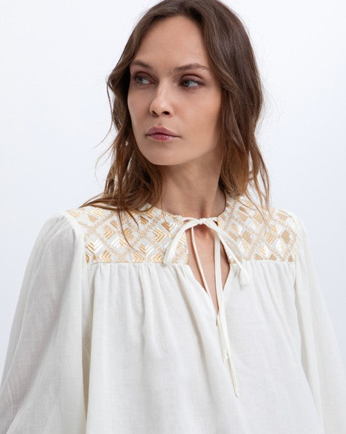 LS TIE BLOUSE FLAKES
