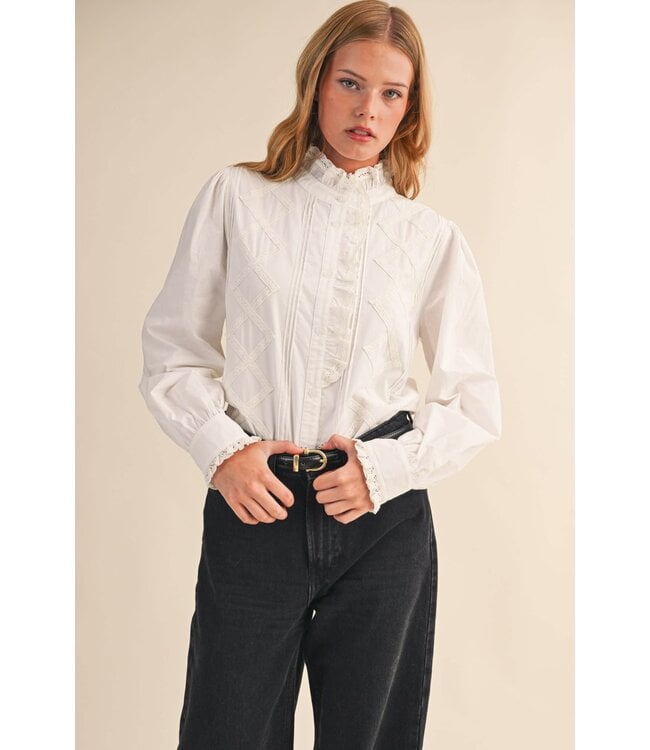 RUFFLED LACE TRIM BUTTON DOWN