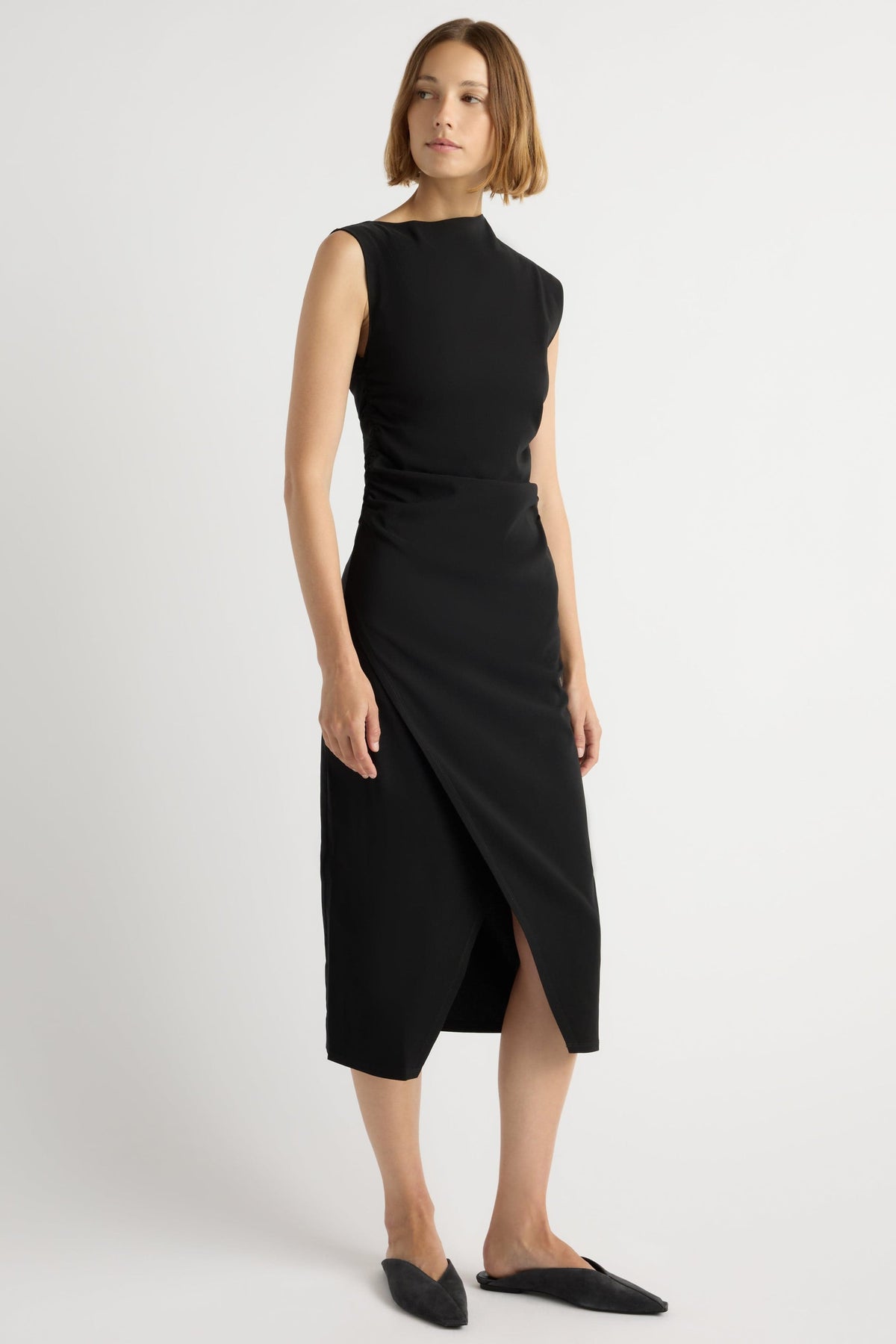 MANON ASYMMETRIC NECK RUCHED DRESS