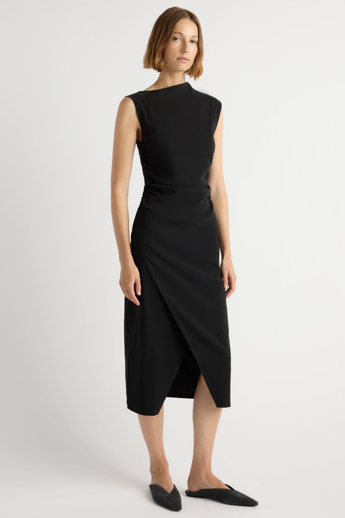 MANON ASYMMETRIC NECK RUCHED DRESS
