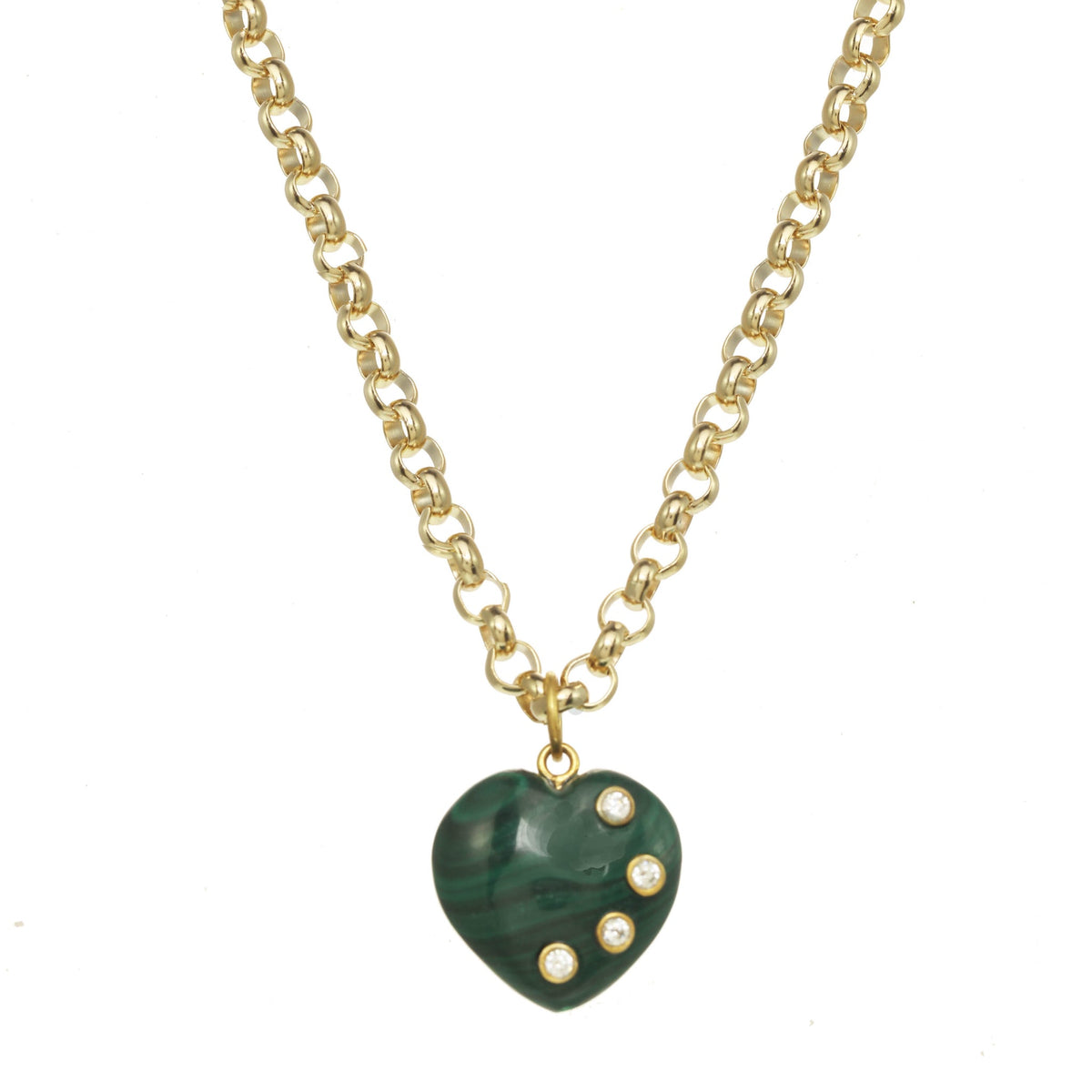 MALACHITE HEART PENDANT ROLO CHAIN