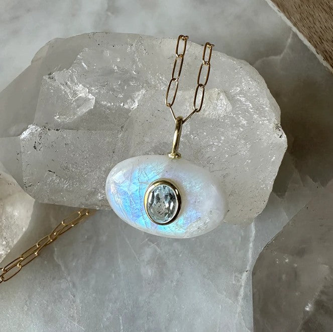MOONSTONE/BLUE TOPAZ NECKLACE