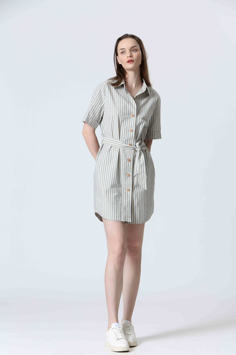 STRIPED BUTTON FRONT DRESS
