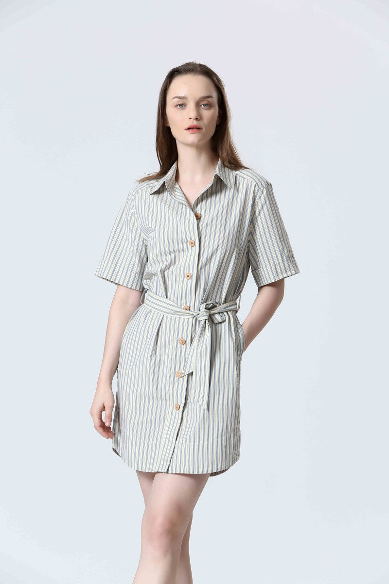 STRIPED BUTTON FRONT DRESS