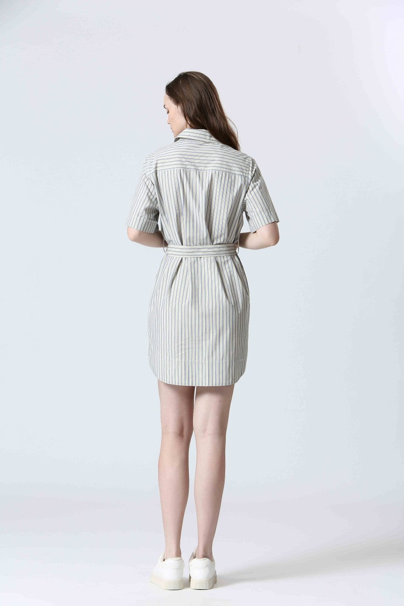 STRIPED BUTTON FRONT DRESS