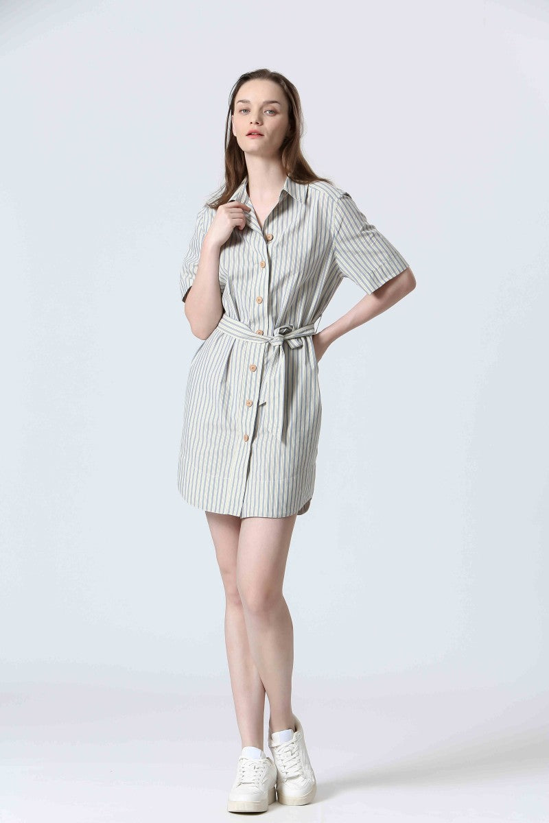 STRIPED BUTTON FRONT DRESS