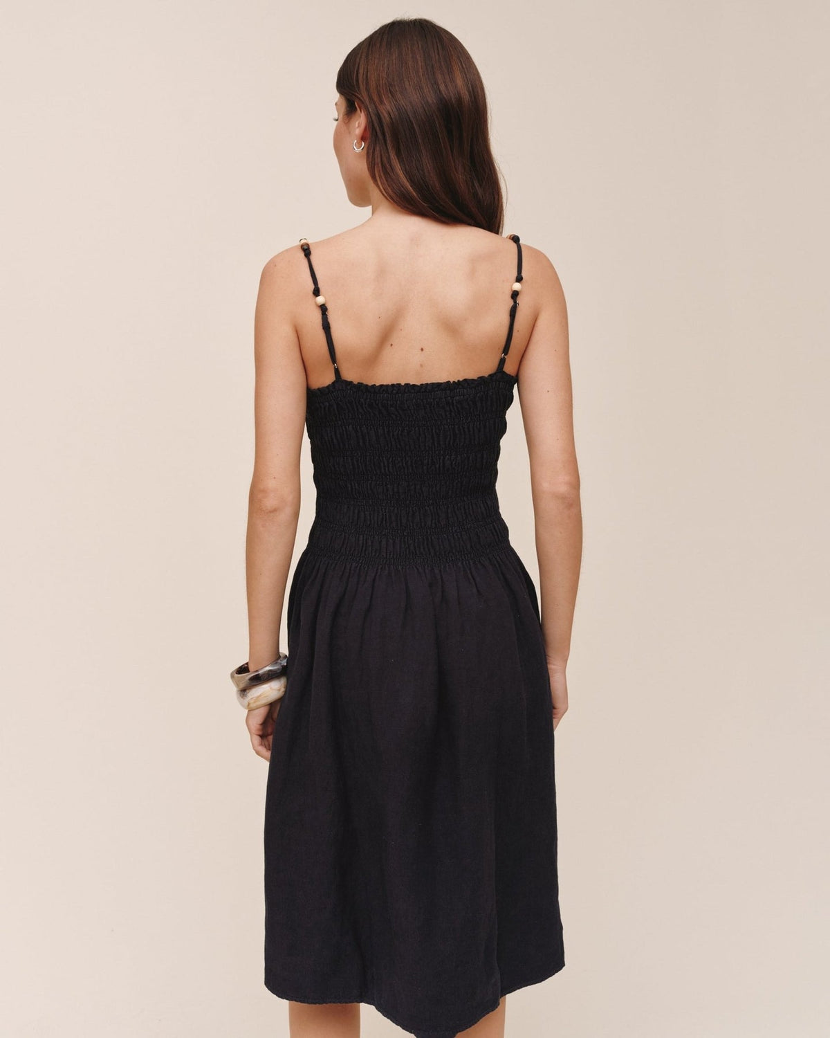 SMOCKED DRESS WITH BEADED STRAPS
