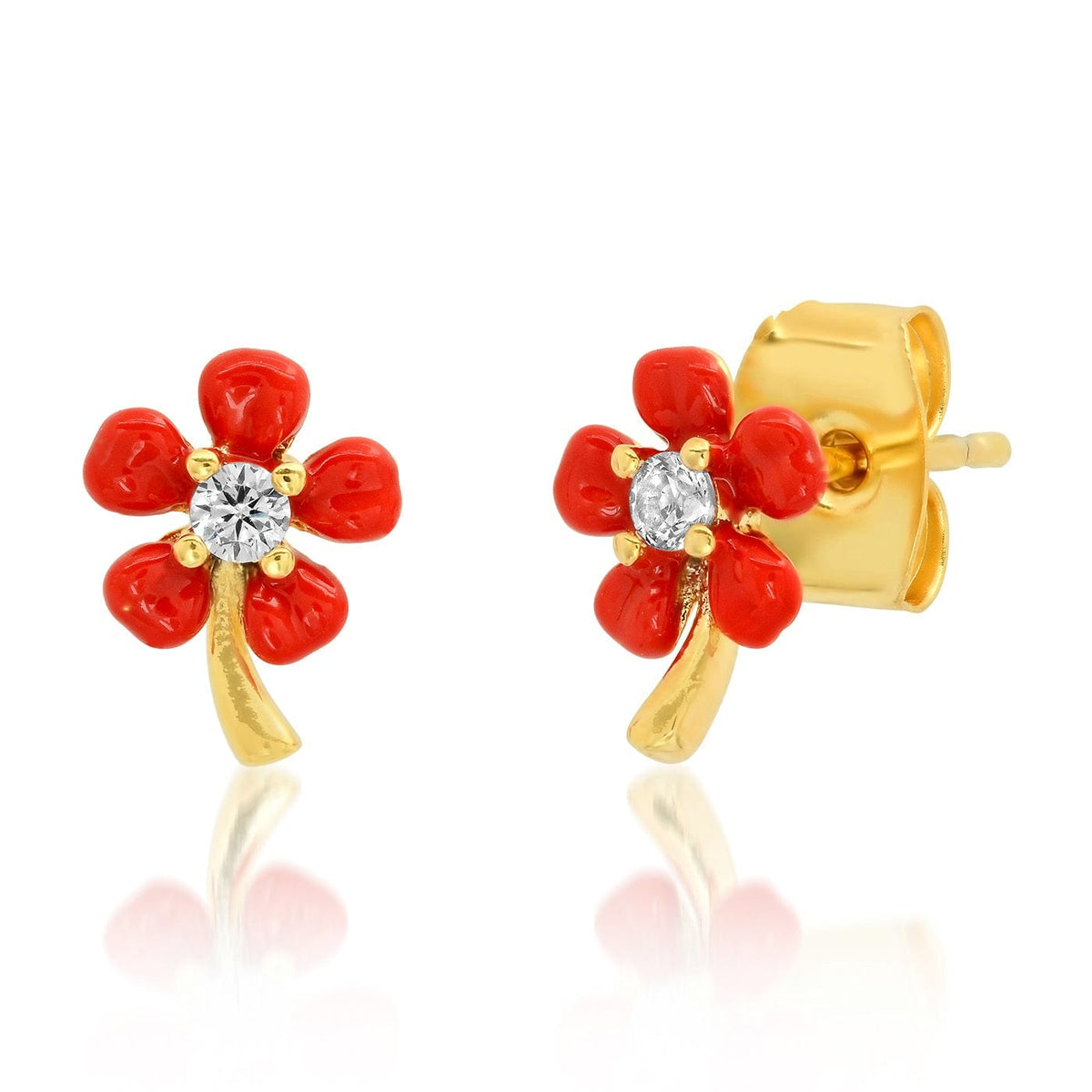 RED ENAMEL FLOWER STUD