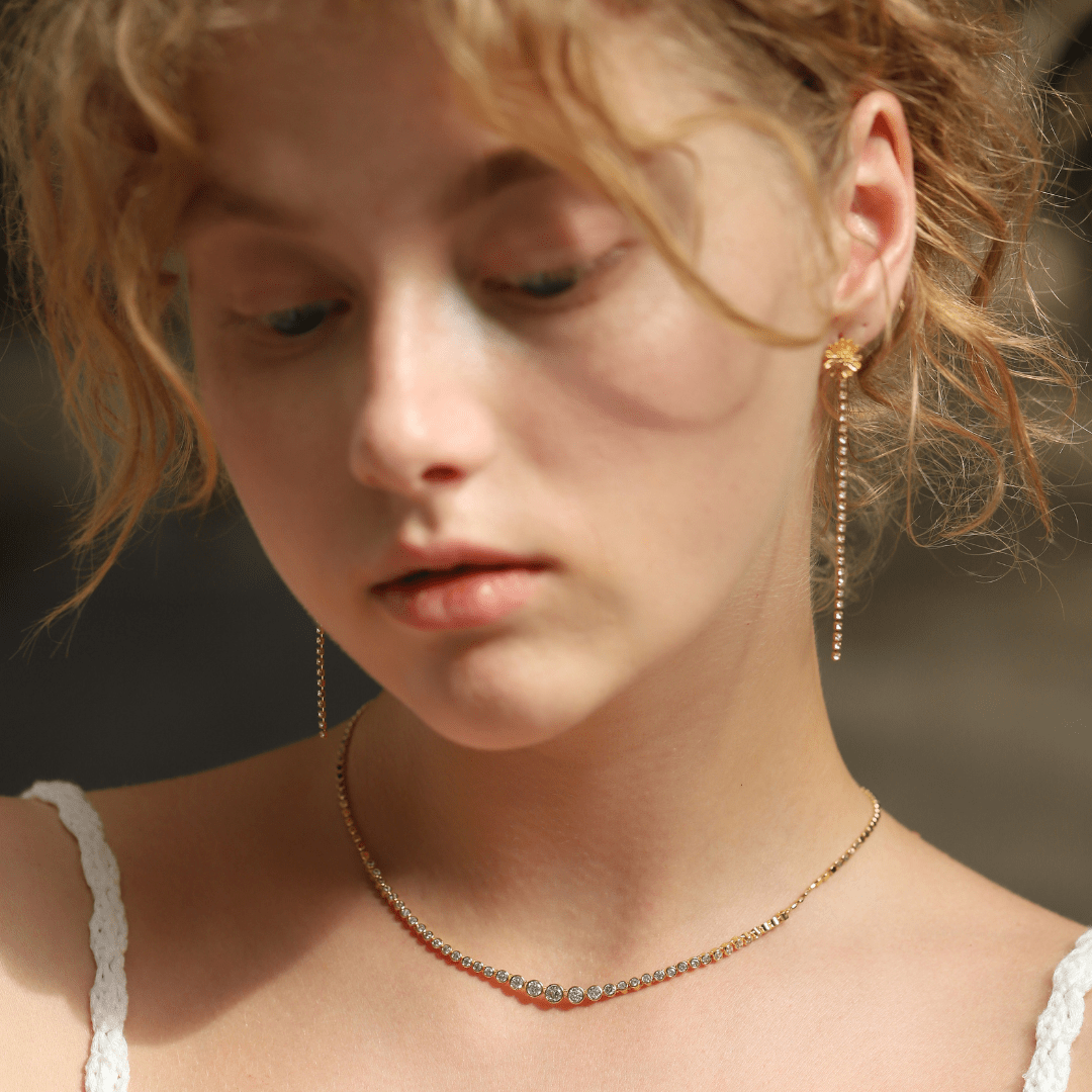 GOLD BALL CHAIN NECKLACE W/ GRAD CZ