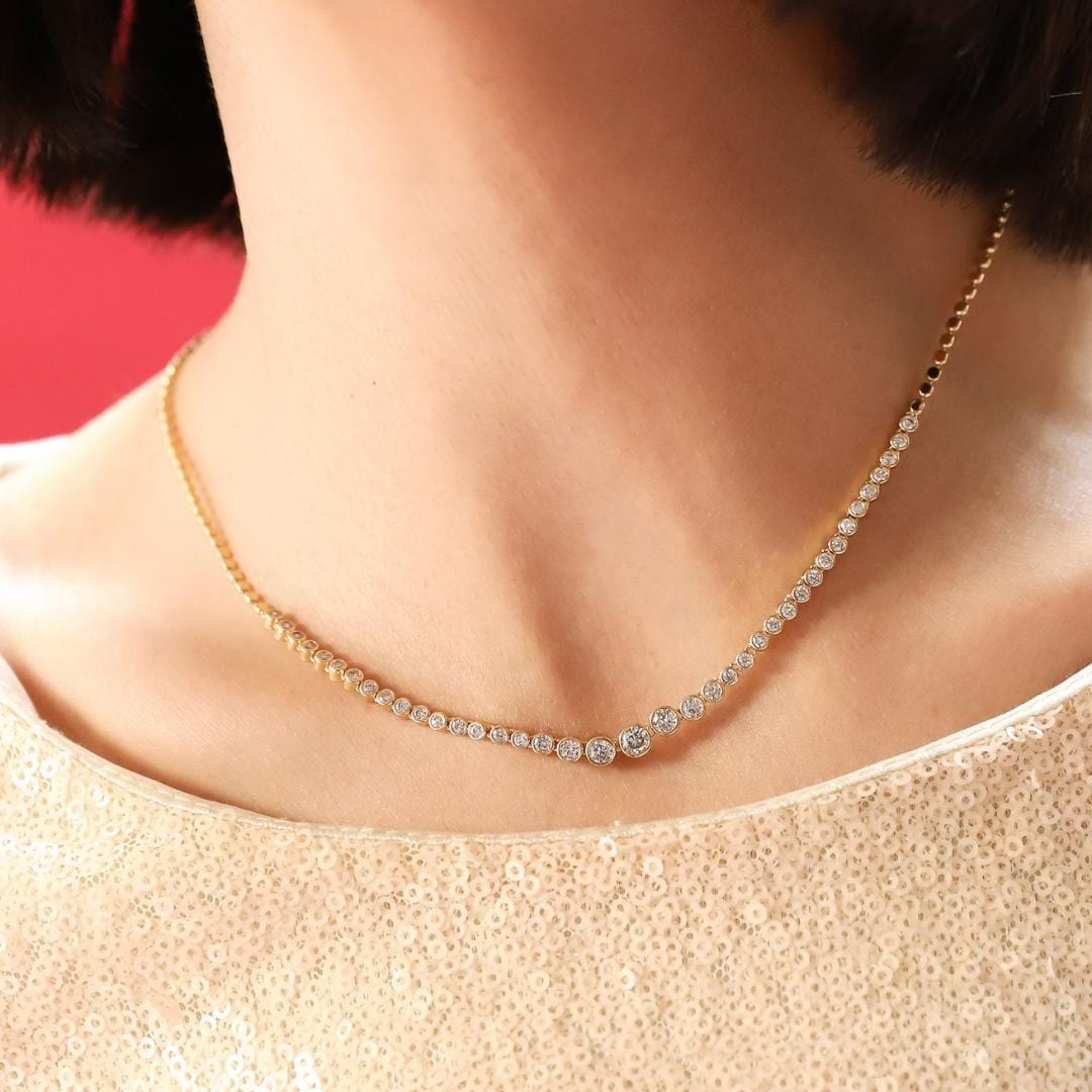 GOLD BALL CHAIN NECKLACE W/ GRAD CZ