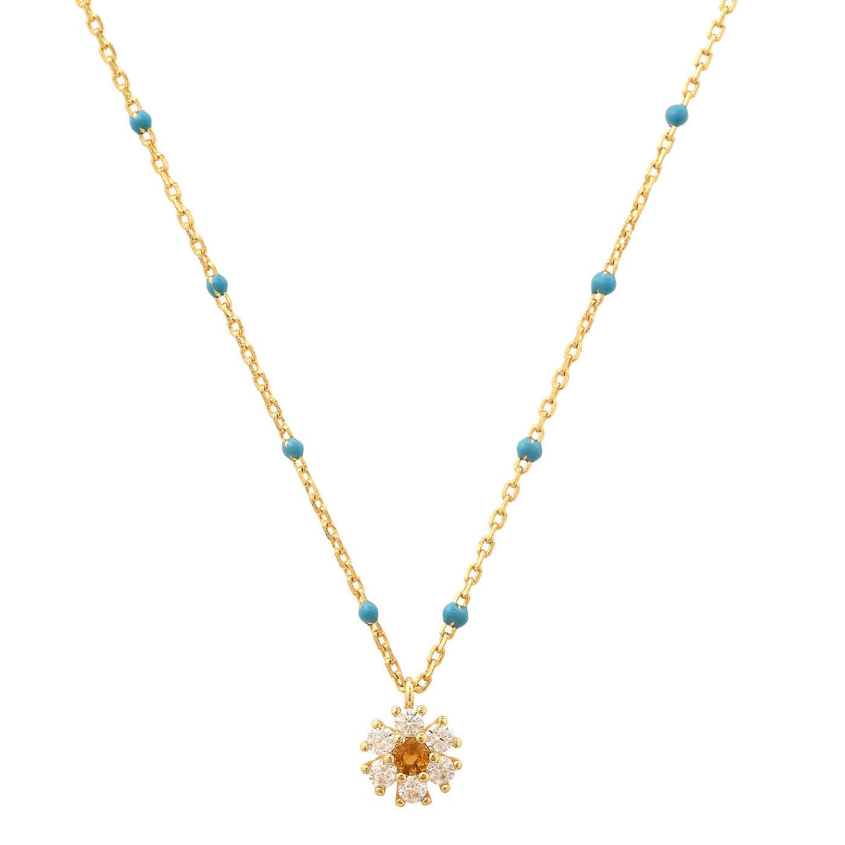 TURQ EPOXY CHAIN NECKLACE W/FLOWER