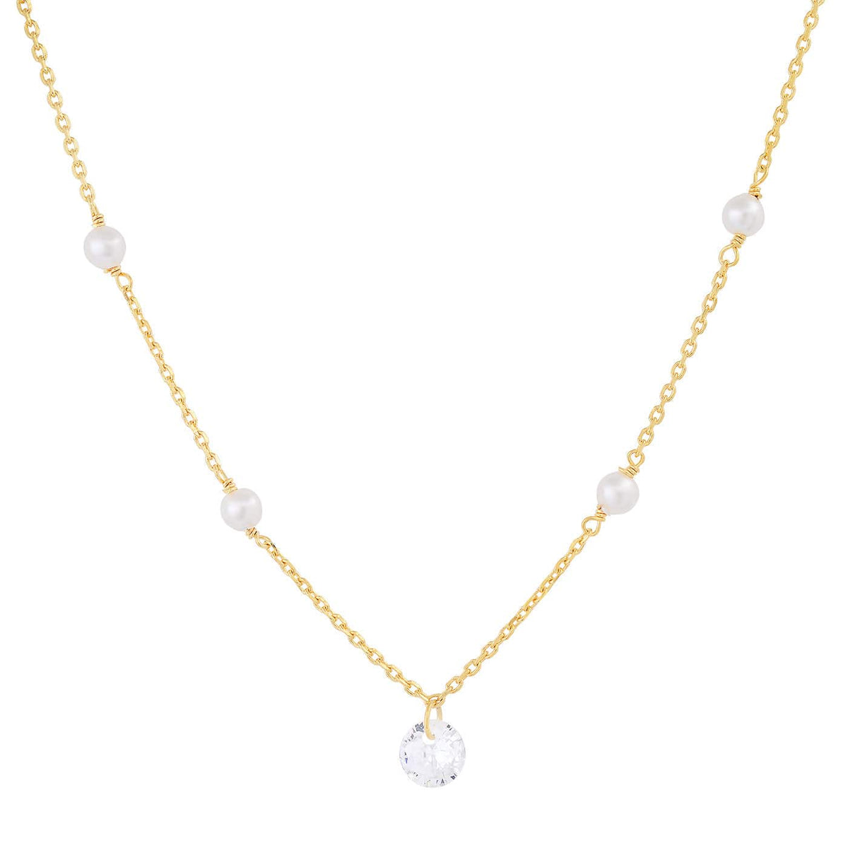 CHAIN W/PEARL &amp; UNSET CZ NECKLACE