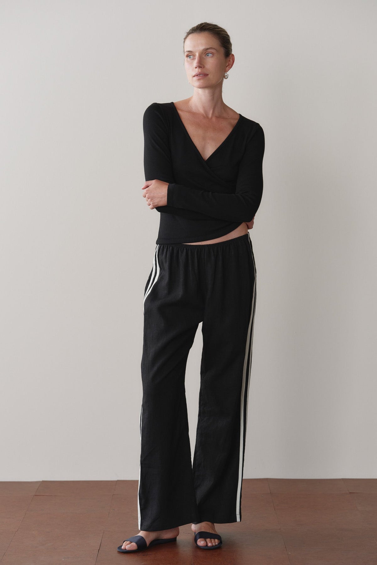 LINEN CROP RACER STRIPE PANT
