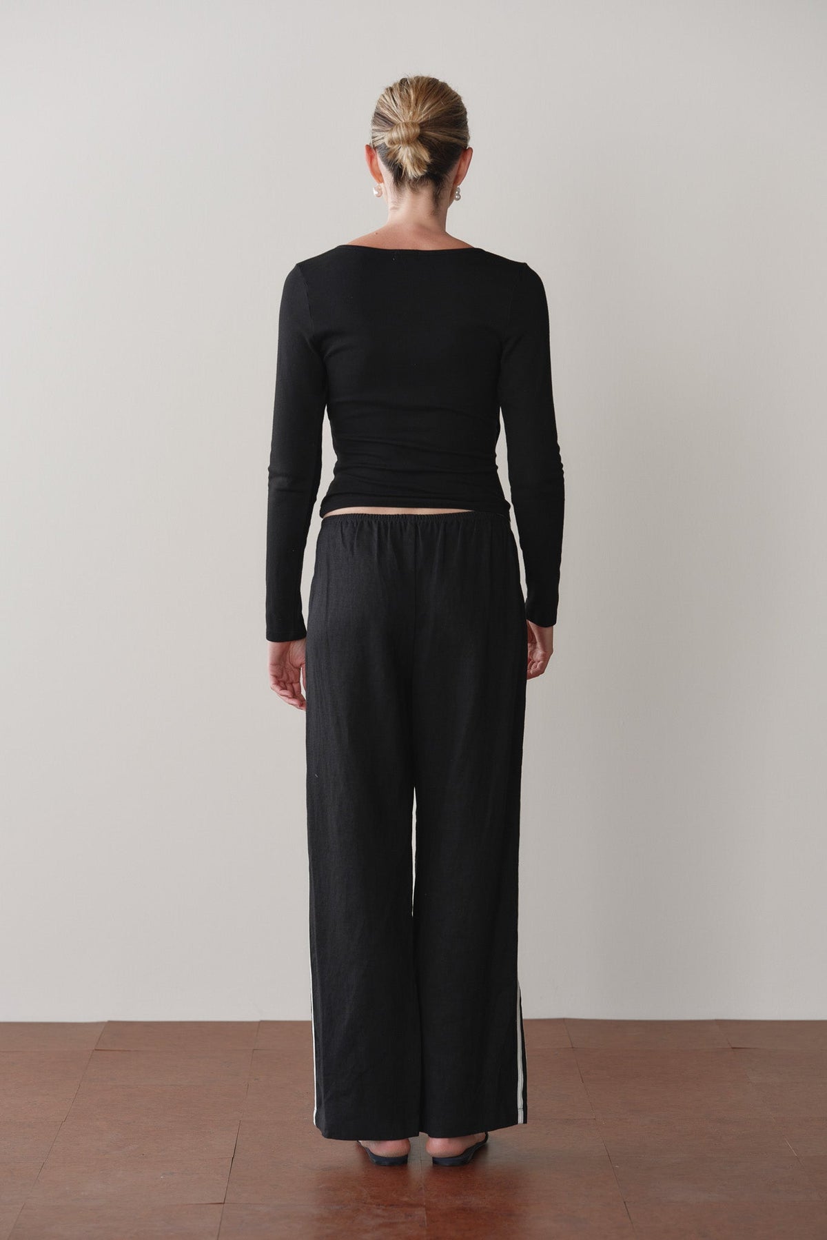LINEN CROP RACER STRIPE PANT