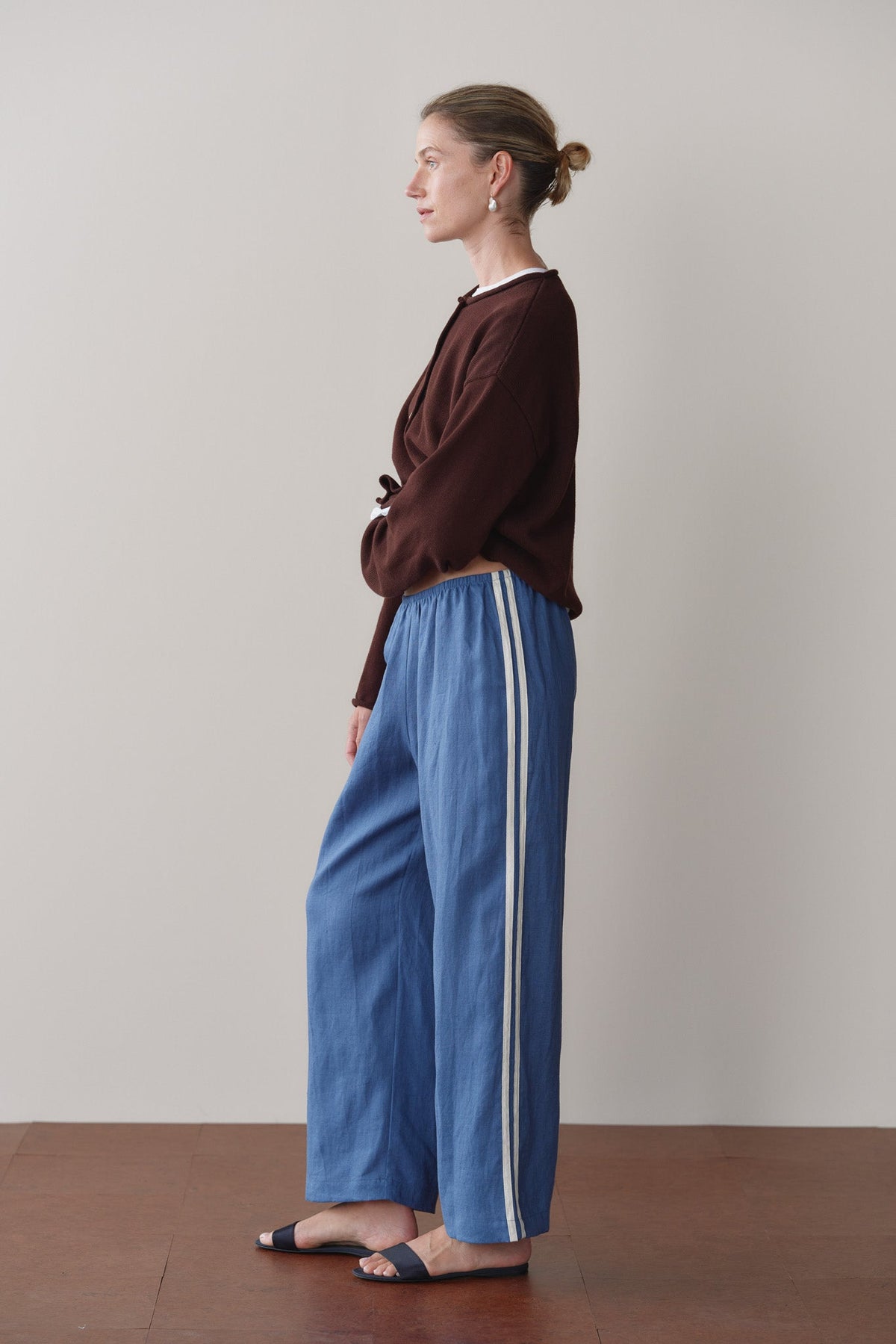 LINEN CROP RACER STRIPE PANT