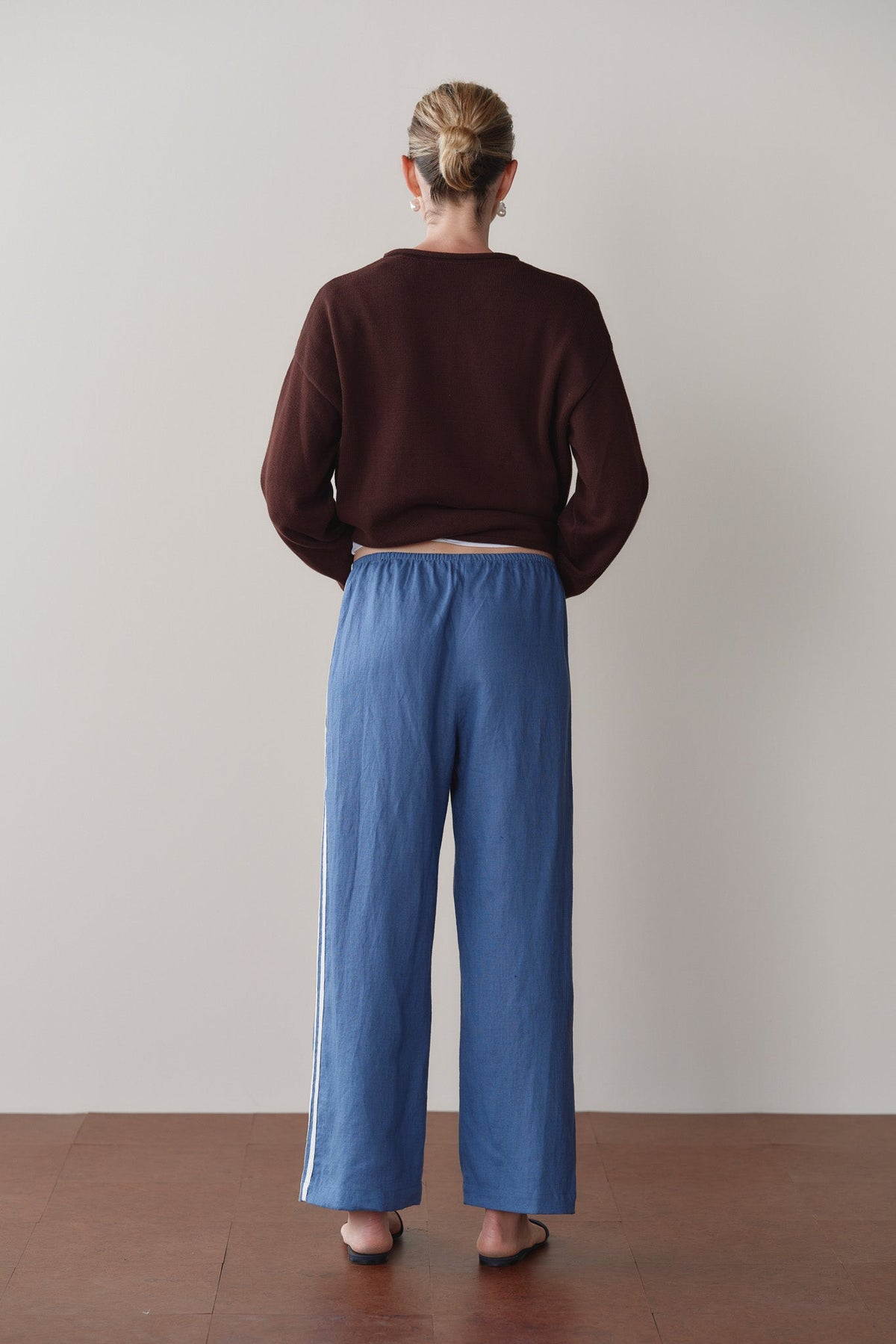 LINEN CROP RACER STRIPE PANT