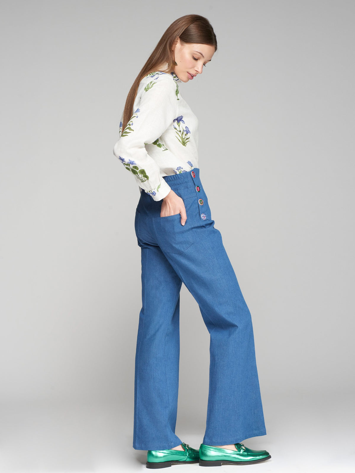 WAIST BUTTON DENIM TROUSER