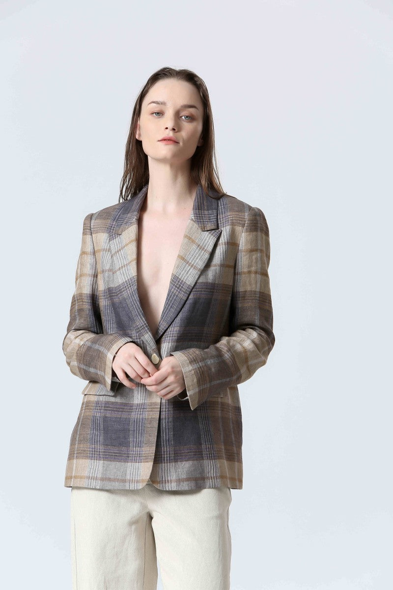 CHECKERED LINEN SUIT JACKET