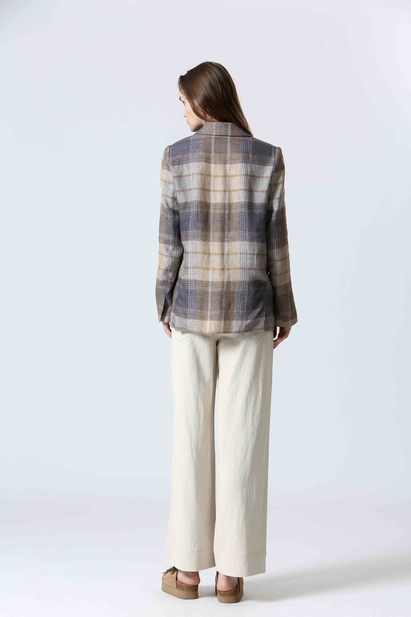 CHECKERED LINEN SUIT JACKET