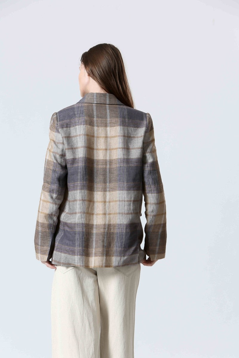 CHECKERED LINEN SUIT JACKET