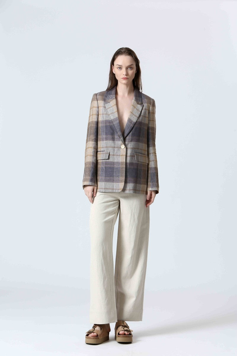 CHECKERED LINEN SUIT JACKET