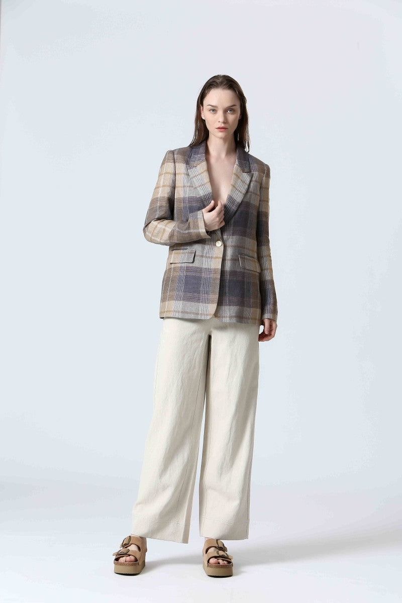 CHECKERED LINEN SUIT JACKET