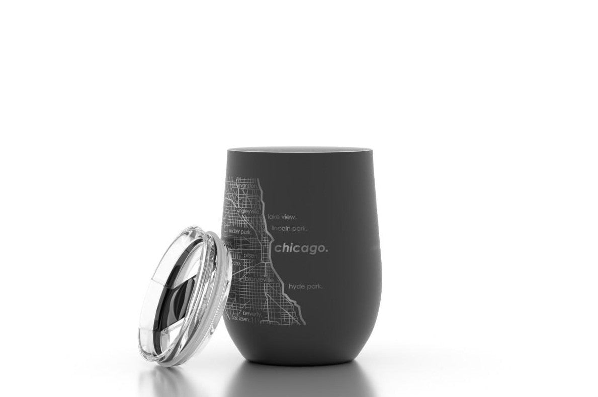 CHICAGO MAP BLACK WINE TUMBLER