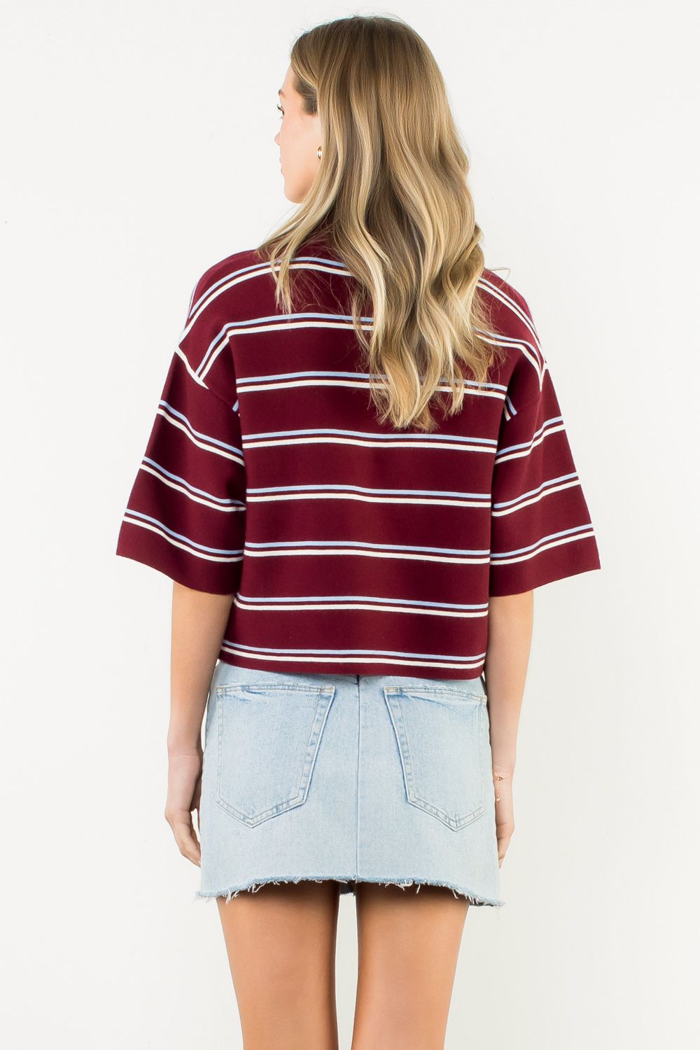 SHORT SLEEVE STRIPED KNIT TOP