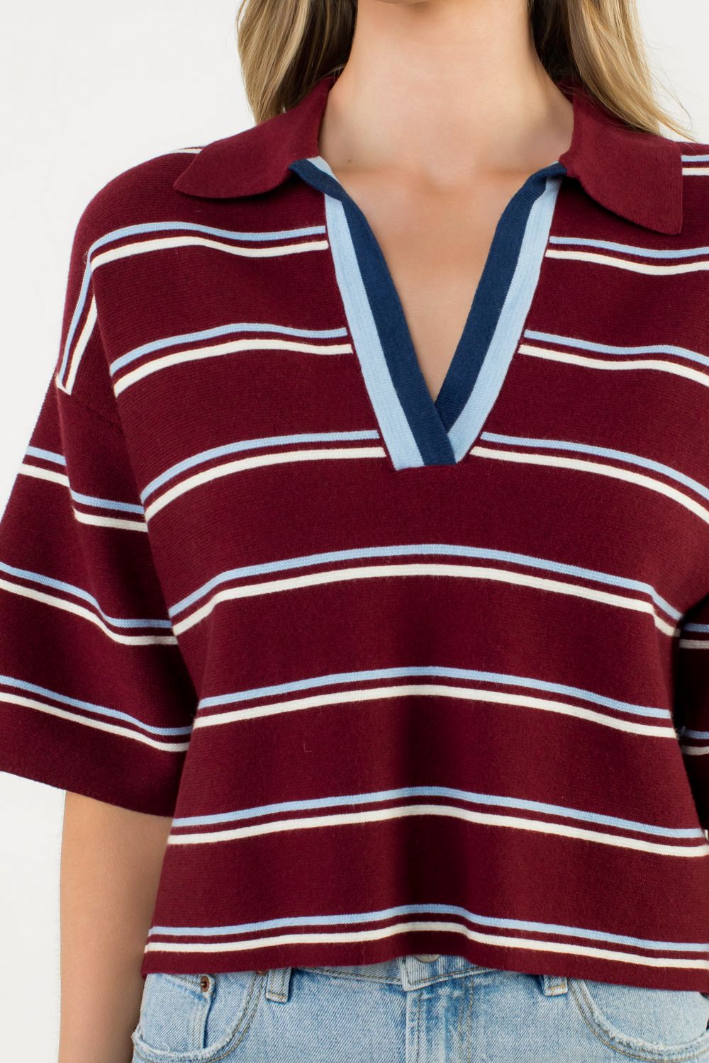 SHORT SLEEVE STRIPED KNIT TOP